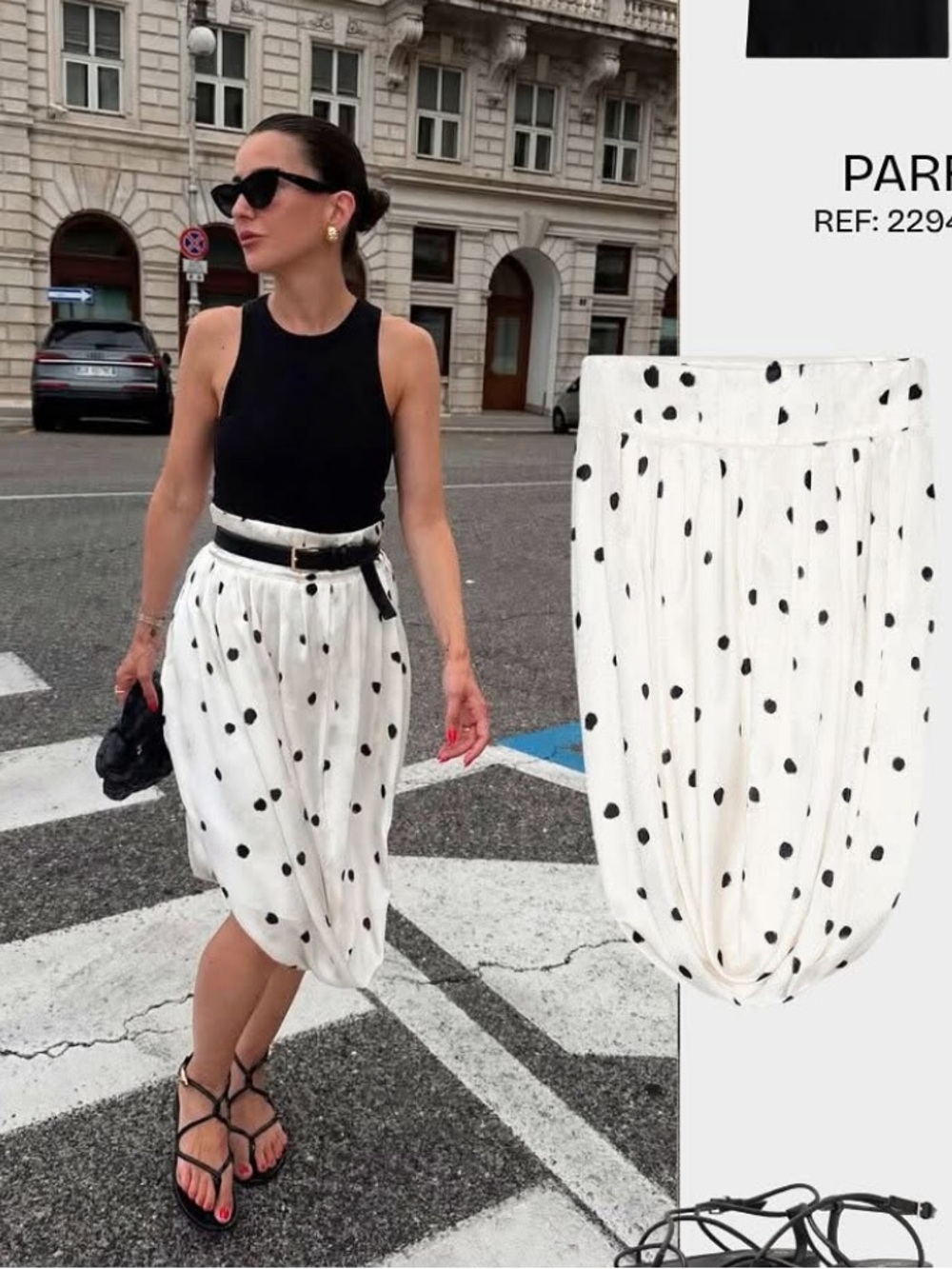 Zara White Midi Skirt with Black Polka Dots